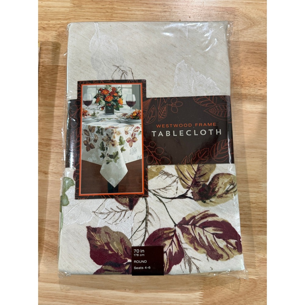 Westwood Frame‎ Fall Leaves Tablecloth 70 Round Autumn Table Linen NIP